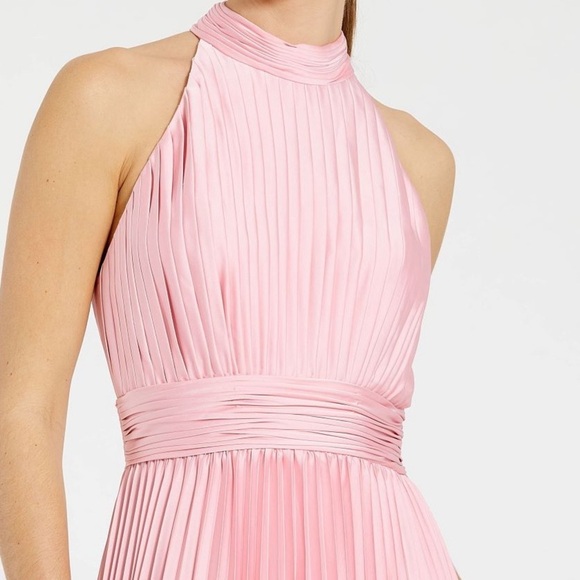 ANTHROPOLOGIE Mac Duggal Satin Pleated Halter High Neck Gown Maxi Dress Pink NWT - Picture 3 of 12